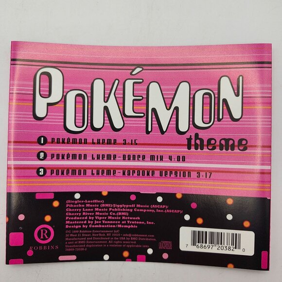 Pokémon Theme 3 Track CD Maxi Single Dance Mix Karaoke Version 1999 Robbins Ent - Picture 2 of 4